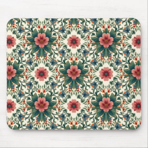 Boho Blume Magic - in den Farbtönen Grün und Rosa Mousepad