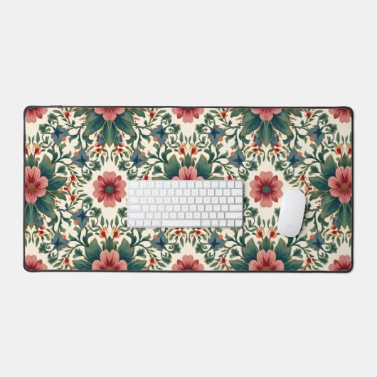 Boho Blume Magic - in den Farbtönen Grün und Rosa Schreibtischunterlage (Tastatur & Maus)