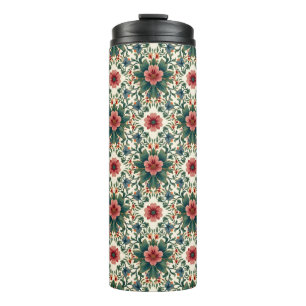 Boho Blume Magic - in den Farbtönen Grün und Rosa Thermosbecher