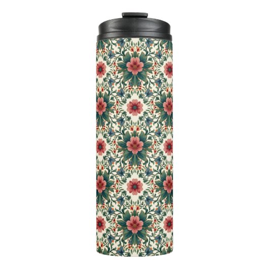 Boho Blume Magic - in den Farbtönen Grün und Rosa Thermosbecher (Vorderseite)