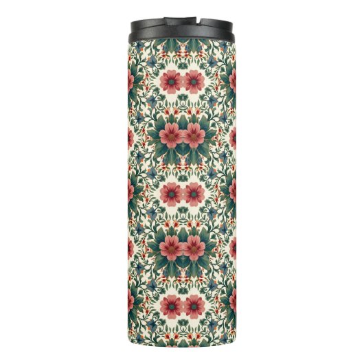 Boho Blume Magic - in den Farbtönen Grün und Rosa Thermosbecher (Rückseite)