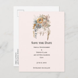 Boho Blume mit einem Dreamcatcher Save the Date Ankündigungspostkarte