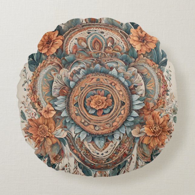 Boho Blume Moderne Kunst Rundkissen Rundes Kissen (Vorderseite)