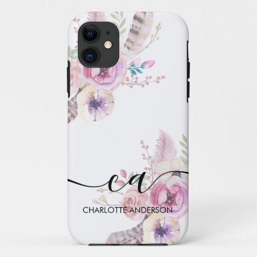 Boho Blume, Monogramm Case-Mate iPhone Hülle (Rückseite)