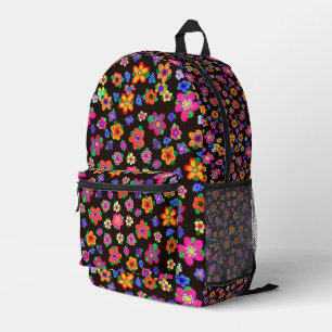 Boho Blume Multicolor-Blume auf Dunkelbraun Bedruckter Rucksack
