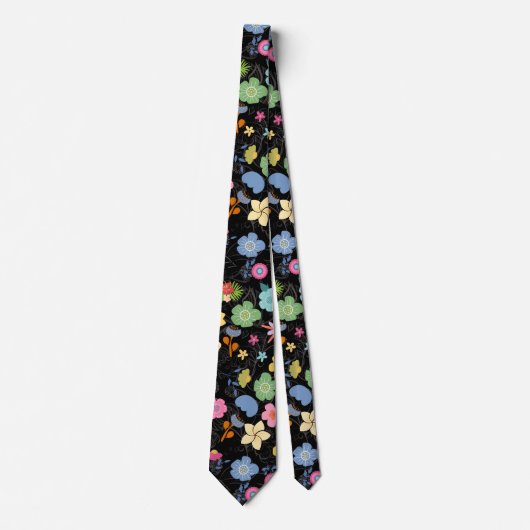 Boho Blume Muster B01.b Black BG Krawatte (Vorderseite)