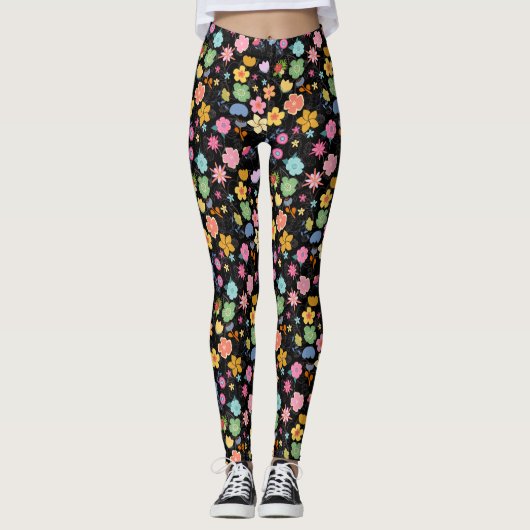 Boho Blume Muster B01.b Black BG Leggings (Vorderseite)
