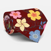 Boho Blume Muster B01.b DRed BG Krawatte (Gerollt)