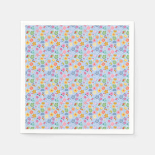 Boho Blume Muster B01.w Lblue BG Serviette