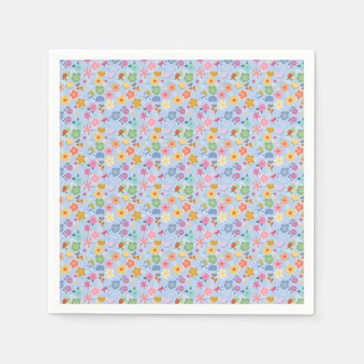 Boho Blume Muster B01.w Lblue BG Serviette (Vorderseite)