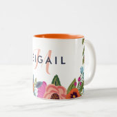 Boho Blume - Name und Monogramm Zweifarbige Tasse (VorderseiteRechts)