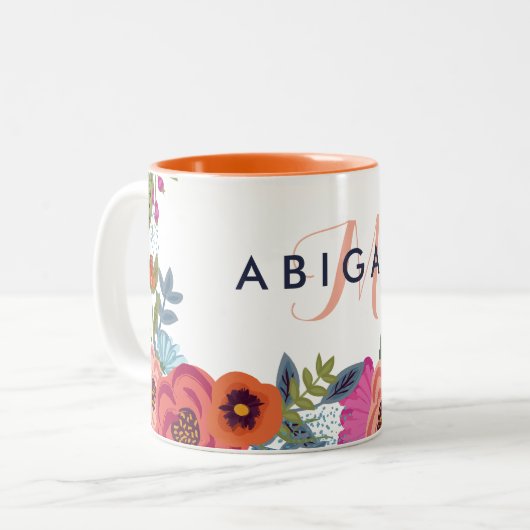 Boho Blume - Name und Monogramm Zweifarbige Tasse (Vorderseite Links)