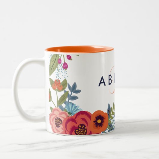 Boho Blume - Name und Monogramm Zweifarbige Tasse (Links)