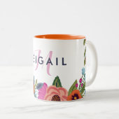 Boho Blume - Name und rosa Monogramm Zweifarbige Tasse (VorderseiteRechts)