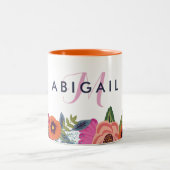 Boho Blume - Name und rosa Monogramm Zweifarbige Tasse (Mittel)