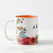 Boho Blume - Name und rosa Monogramm Zweifarbige Tasse (Links)