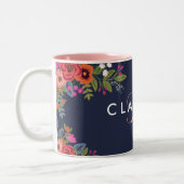 Boho Blume - Navy Blue mit rosa Monogram Zweifarbige Tasse (Links)