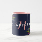 Boho Blume - Navy Blue mit rosa Monogram Zweifarbige Tasse (Mittel)