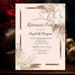 Boho Blume Pampas Grass Gold Frame Retirement Einladung
