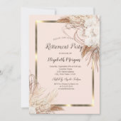 Boho Blume Pampas Grass Gold Frame Retirement Einladung (Vorderseite)