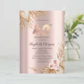 Boho Blume Pampas Rose Gold 40. Geburtstag Einladung (Stehend Vorderseite)