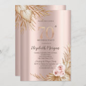 Boho Blume Pampas Rose Gold 70. Geburtstag Einladung (Vorne/Hinten)