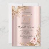 Boho Blume Pampas Rose Gold 75. Geburtstag Einladung (Vorderseite)