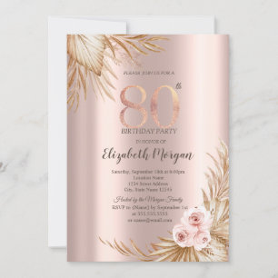 Boho Blume Pampas Rose Gold 80. Geburtstag Einladung