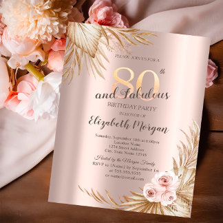 Boho Blume Pampas Rose Gold 80. Geburtstag Einladung
