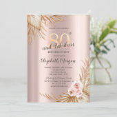 Boho Blume Pampas Rose Gold 80. Geburtstag Einladung (Stehend Vorderseite)