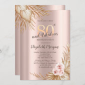 Boho Blume Pampas Rose Gold 80. Geburtstag Einladung (Vorne/Hinten)