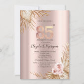 Boho Blume Pampas Rose Gold 85. Geburtstag Einladung (Vorderseite)