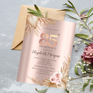 Boho Blume Pampas Rose Gold 85. Geburtstag Einladung