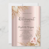 Boho Blume Pampas Rose Gold Retirement Party Einladung (Vorderseite)
