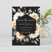 Boho Blume Peach Wedding Save The Date (Stehend Vorderseite)