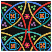 Boho Blume Power auf Black Stoff (Nahaufnahme)