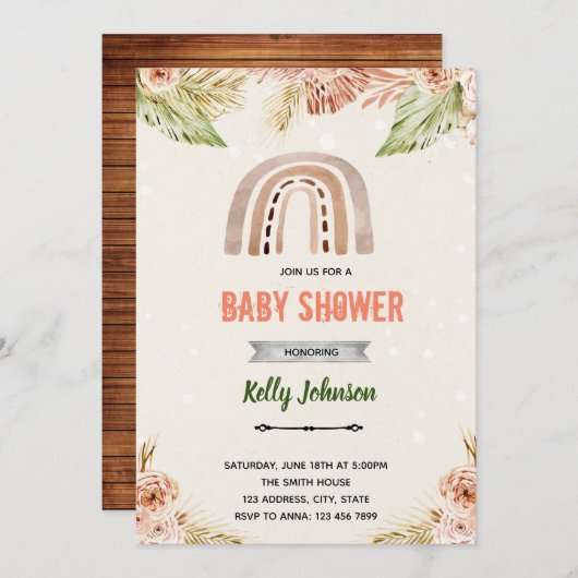 Boho Blume Regenbogen Thema laden Einladung (Vorne/Hinten)