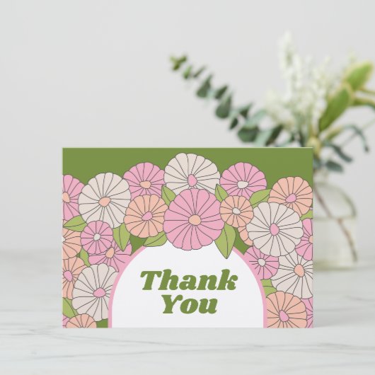 Boho Blume - Rosa, Grün, Korallen Dankeskarte (Stehend Vorderseite)
