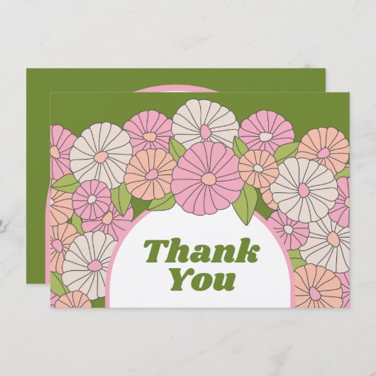 Boho Blume - Rosa, Grün, Korallen Dankeskarte (Vorne/Hinten)