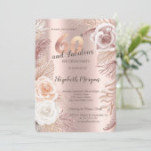Boho Blume Rose Gold 60. Geburtstag Einladung (Stehend Vorderseite)