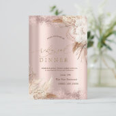 Boho Blume Rose Gold Confetti Probe Abendessen Einladung (Stehend Vorderseite)