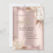 Boho Blume Rose Gold Confetti Wedding Einladung (Vorderseite)
