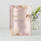 Boho Blume Rose Gold Confetti Wedding Einladung (Stehend Vorderseite)