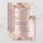 Boho Blume Rose Gold Confetti Wedding Einladung (Vorne/Hinten)