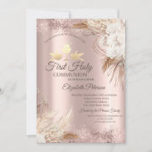 Boho Blume Rose Gold Erste Heilige Kommune Einladung (Vorderseite)