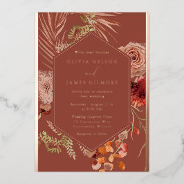 Boho Blume Rose Gold Foil Wedding Folieneinladung