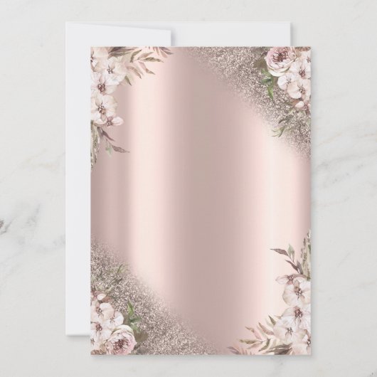 Boho Blume Rose Gold Glitzer Brunch & Bubbly Einladung (Rückseite)