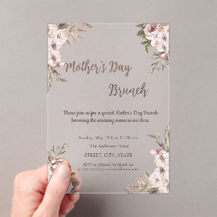 Boho Blume Rose Gold Muttertag Brunch Acryleinladungen