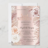 Boho Blume Rose Gold Sweet 16 Einladung (Vorderseite)