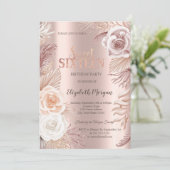 Boho Blume Rose Gold Sweet 16 Einladung (Stehend Vorderseite)